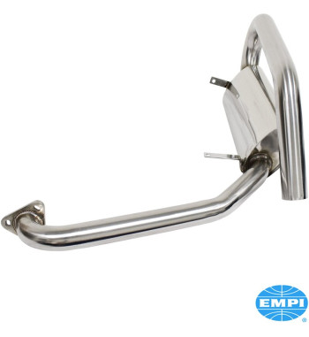 Exhaust rear, Hideaway, with one tail pipe. Including brackets, hardware and gasket. For Empi manifolds No. 00-3767-0 and 00-310