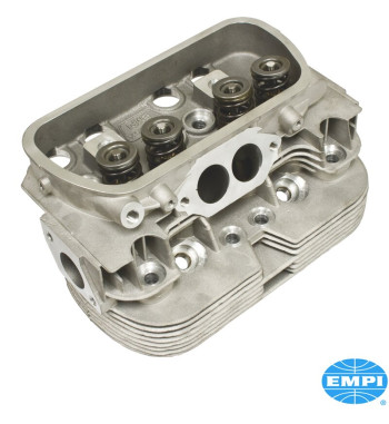 Cylinder head 040, new, dual port, complete with valves. Inlet valves 35.5x8 mm and exhaust valves 32x8 mm. Spark plug M14x1.25x
