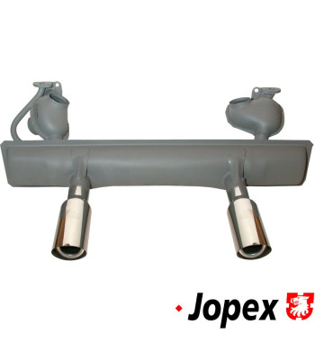Exhaust rear, Sport, Original Style, with two exhaust tips for a real sport sound. Made of steel with grey paint, tips of stainl