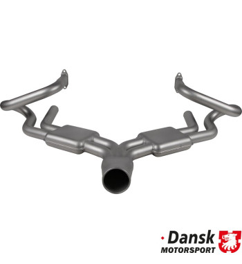 Manifold exhaust with boxes and round tail pipe, Sport, Sebring style. With 8 mm flanges. Made of glass bead blasted stainless s