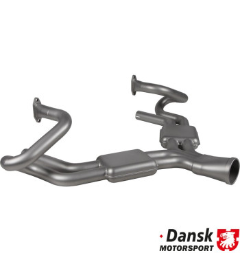 Manifold exhaust with boxes and round tail pipe, Sport, Sebring style. With 8 mm flanges. Made of glass bead blasted stainless s