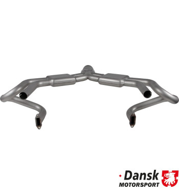 Manifold exhaust with boxes and round tail pipe, Sport, Sebring style. With 8 mm flanges. Made of glass bead blasted stainless s