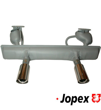Exhaust rear, Sport, Original Style, with two exhaust tips for a real sport sound. Made of steel with grey paint, tips of stainl
