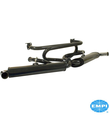 Exhaust system, Empi Premium, Dual Quiet, with two tail pipes. Including gaskets, stainless steel bolts and copper nuts. Made of