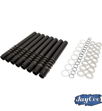 Push rod tube set with seals, leak proof, 8 pieces. Made of aluminium, black. With a larger inside than standard, they help clea