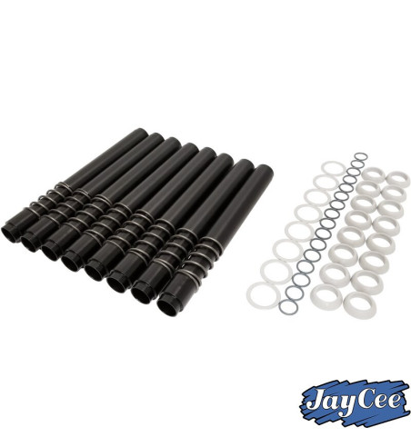 Push rod tube set with seals, leak proof, 8 pieces. Made of aluminium, black. With a larger inside than standard, they help clea