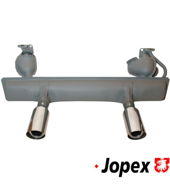 Exhaust rear, Sport, Original Style, with two exhaust tips for a real sport sound. Made of steel with grey paint, tips of stainl