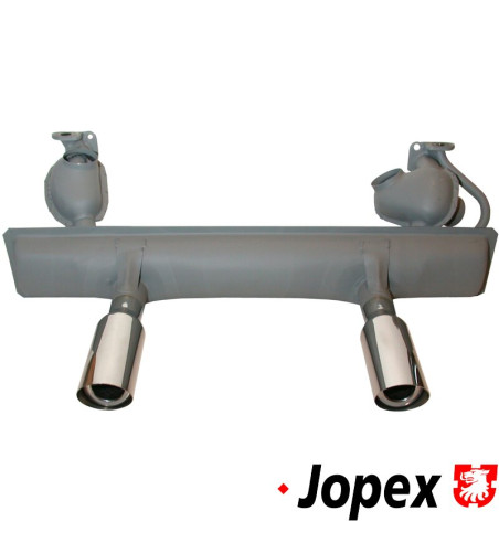 Exhaust rear, Sport, Original Style, with two exhaust tips for a real sport sound. Made of steel with grey paint, tips of stainl