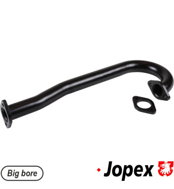 J tube, high performance, left. Ø 38 mm, with flanges welded on in both ends. Supplied with loose flange to weld on the sport ex