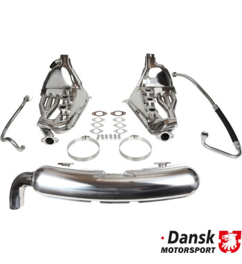 Exhaust conversion set, free-flow, with one Ø84 mm tail pipe (built-in modification needed). Including heat exchangers and oil p