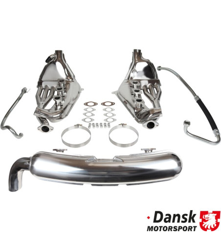 Exhaust conversion set, free-flow, with one Ø84 mm tail pipe (built-in modification needed). Including heat exchangers and oil p