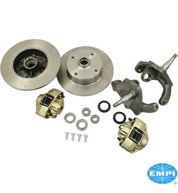 Disc brake conversion set, front, with drop spindle, 4x130 with 14x1.5mm threads, for ball joint. Requires 69- on style tie rod 