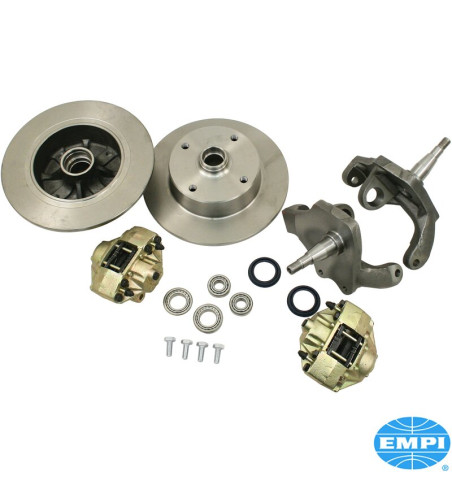 Disc brake conversion set, front, with drop spindle, 4x130 with 14x1.5mm threads, for ball joint. Requires 69- on style tie rod 
