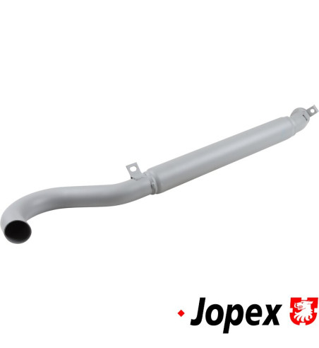 Tail pipe with damper, length 765 mm. Outlet in right side of the vehicle. Fits exhaust box 021251101D. Made of steel with grey 