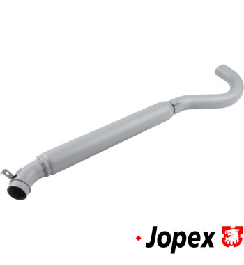 Tail pipe with damper, length 765 mm. Outlet in right side of the vehicle. Fits exhaust box 021251101D. Made of steel with grey 