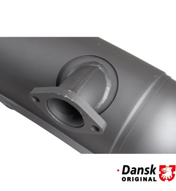 Exhaust rear, with one Ø57 mm tapered cut tail pipe. Made of steel with grey heat resistant paint, tail pipe of polished stainle