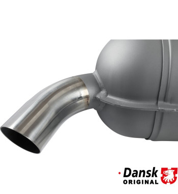 Exhaust rear, with one Ø57 mm tapered cut tail pipe. Made of steel with grey heat resistant paint, tail pipe of polished stainle