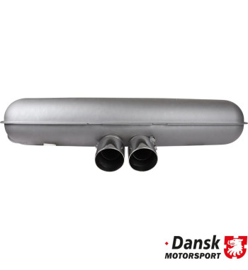 Exhaust rear, Sport, GT3 style, with two Ø90 mm center tail pipes. Made of aluminised steel with grey heat resistant paint, tail
