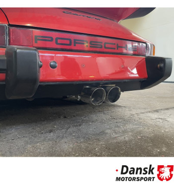 Exhaust rear, Sport, GT3 style, with two Ø90 mm center tail pipes. Made of aluminised steel with grey heat resistant paint, tail