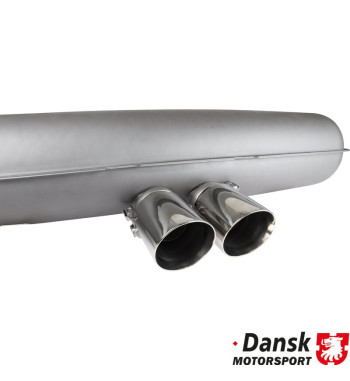 Exhaust rear, Sport, GT3 style, with two Ø90 mm center tail pipes. Made of aluminised steel with grey heat resistant paint, tail