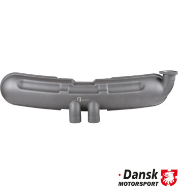 Exhaust rear, Sport, GT3 style, with two Ø90 mm center tail pipes. Made of aluminised steel with grey heat resistant paint, tail