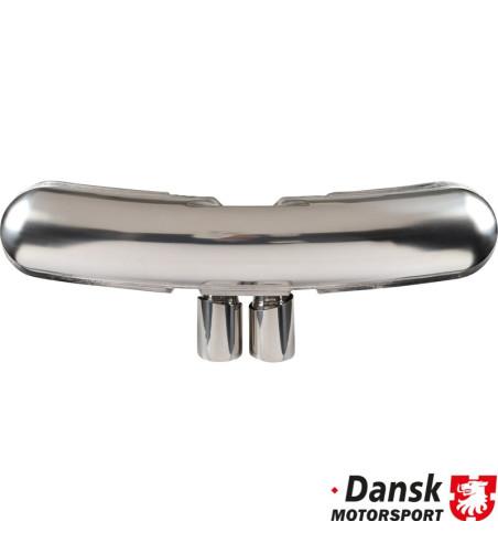 Exhaust rear, Sport, GT3 style, with two Ø90 mm center tail pipes. Made of polished stainless steel. For use together with heat 