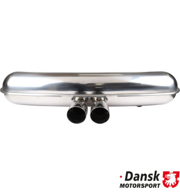 Exhaust rear, Sport, GT3 style, with two Ø90 mm center tail pipes. Made of polished stainless steel. For use together with heat 