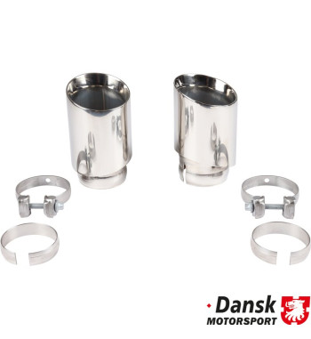 Exhaust rear, Sport, GT3 style, with two Ø90 mm center tail pipes. Made of polished stainless steel. For use together with heat 