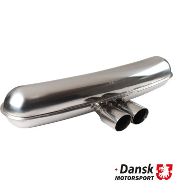 Exhaust rear, Sport, GT3 style, with two Ø90 mm center tail pipes. Made of polished stainless steel. For use together with heat