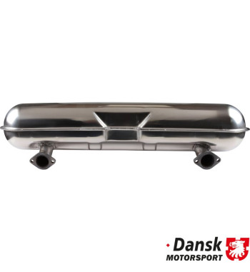 Exhaust rear, Sport, GT3 style, with two Ø90 mm center tail pipes. Made of polished stainless steel. For use together with heat