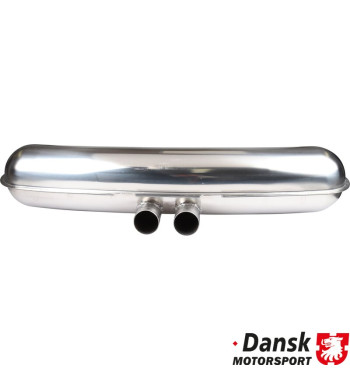 Exhaust rear, Sport, GT3 style, with two Ø90 mm center tail pipes. Made of polished stainless steel. For use together with heat 