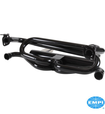 Exhaust system, GT, 1 3/8 tubing, with two tail pipes. Including flex hose and hardware. Made of steel with black paint, tail pi