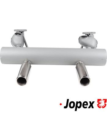 Exhaust rear, Sport, Classic Style, with two super tail pipes. Made of aluminised steel with grey paint, tail pipes of polished 