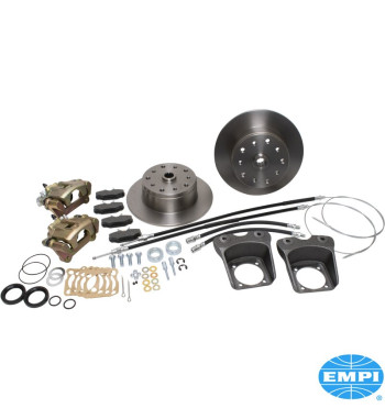 Disc brake conversion set, Deluxe, rear, double drilled, 5x130 with 14x1.5 mm threads and 5x4 3/4 with 12 mm threads, with emerg