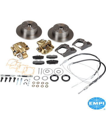 Disc brake conversion set, Deluxe, rear, double drilled, 5x130 with 14x1.5 mm threads and 5x4 3/4 with 12 mm threads, with emerg