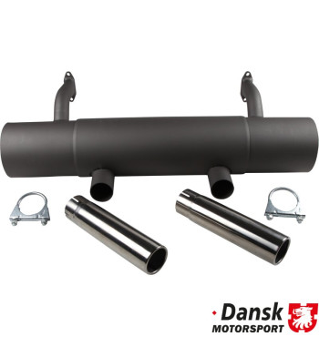 Exhaust rear, Sport, with two polished stainless steel tail pipes in Carrera style. Deep sporty sound. Tail pipes constructed to