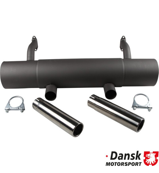 Exhaust rear, Sport, with two polished stainless steel tail pipes in Carrera style. Deep sporty sound. Tail pipes constructed to Exhaust rear, Sport, with two polished stainless steel tail pipes in Carrera style. Deep sporty sound. Tail pipes constructed to