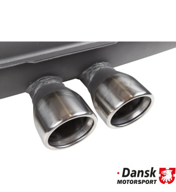 Exhaust rear, Sport, with two Ø76 mm center tail pipes. Made of steel with grey heat resistant paint, tail pipe of polished stai