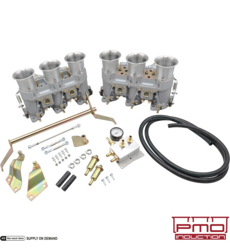Complete carburettor set, 40 mm, choke 32, mains 125, air corrector 180. Includes carburettors, linkage and regulator. Street se