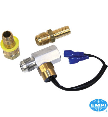Inline oil cooler thermostat, 37º, 1/2 hose barb. Attaches to the inlet port of the oil cooler