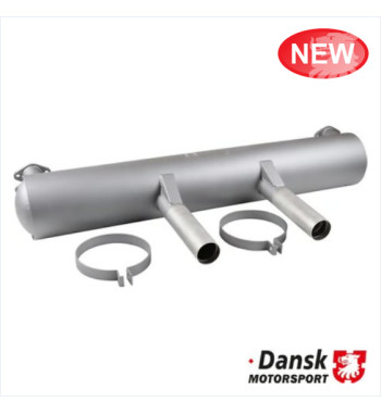 Exhaust rear, Sport, with two tail pipes and mounting straps. Made of steel with grey heat resistant paint