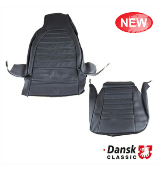 Seat cover set for one front seat, black vinyl, left/right. Fits G-model style seat (early model)