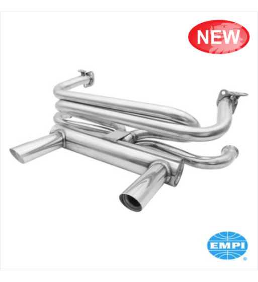 Exhaust system, 1 3/8 tubing, with two tail pipes. Made of stainless steel