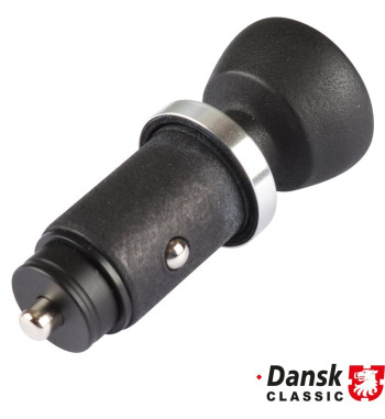 Cigarette lighter to USB-A and USB-C port adapter with black knob and polished decor ring