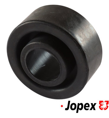 Rubber bushing between front axle and body, lower