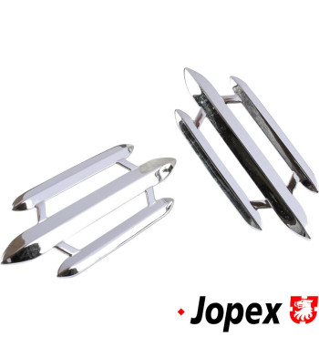 Horn grille set, 3 bar style, 2 pieces. Heavy Duty die cast metal, chromed