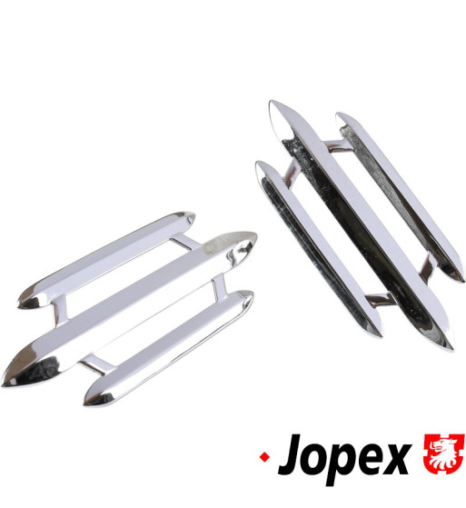 Horn grille set, 3 bar style, 2 pieces. Heavy Duty die cast metal, chromed