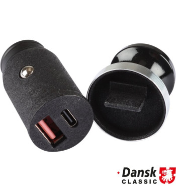 Cigarette lighter to USB-A and USB-C port adapter, chrome style