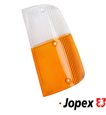 Lens for indicator, Cibie style, orange/clear, front, left