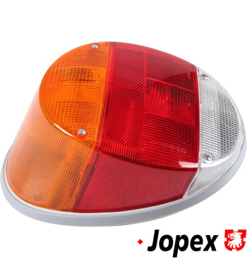 Lampa tylna z czerwono-pomarańczowym szkłem Hella, lewa/prawa, z oznaczeniem E, bez żarówek.